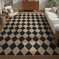 Lanffia Checkered Easy Jute Washable Rugs 8x10, Black Living Room Rug for Dining Room Diamond Indoor Outdoor Carpet, Large Non Slip Low Pile Farmhouse Checkerboard Rug for Classroom Patio