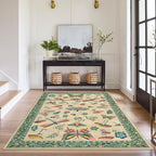 Mushroom Insect Washable Rug 5x7 Area Rugs for Bedroom Non Slip with Rubber Back Low Pile Stain Resistant Butterfly Carpet for Living Room Nursery Kitchen Dining Room Khaki Green