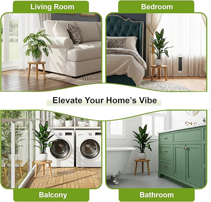 Delma Wood Plant Stands Indoor, 5-Pack Single Plant Stand for 6-12 Inch Pots, Mid-Century Modern Plant Stool, Tall Plant Stand for Large Plants for Living Room, Balcony, Office (Light Brown, 5-Pack)