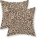 Leopard Pillow Covers 18x18 Inch Set of 2 Beige Brown Cheetah Throw Pillows Skin Animal Print Pillow Cases Modern Decorative Pillows Outdoor Farmhouse Soft Cotton Cushion Case for Couch Sofa