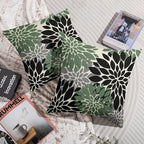 Black Sage Green Pillow Covers 16X16 Inch Set of 2, Spring Summer Floral Dahlia Flower Cream Decorative Throw Pillow Covers Outdoor Modern Farmhouse Cushion Case for Home Couch Sofa Bed Decor