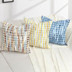 Boho Decorative Throw Pillow Covers 18x18 Inch, Chenille Tufted Pillow Cover Striped Textured Square Farmhouse Accent Pillowcase for Couch Sofa Bedroom Living Room, Blue White Stripe, 1 Pack