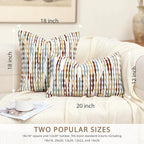 Boho Decorative Throw Pillow Covers 18x18 Inch, Chenille Tufted Pillow Cover Stripe Textured Square Farmhouse Accent Pillowcase for Couch Sofa Bedroom Living Room, Red White Khaki Grey 2 Pack