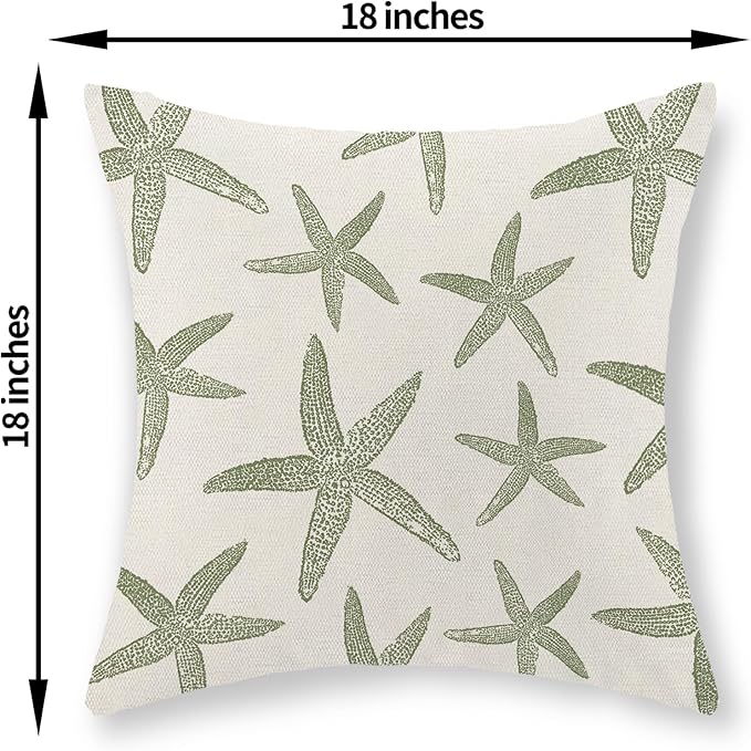 Sage Green Starfish Pillow Covers 18x18 Set of 2 Coastal Throw Pillows Spring Summer Nautical Ocean Theme Beach Decorative Pillow Cases Farmhouse Outdoor Decor Cushion Case for Home Bedroom