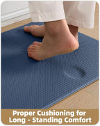 Color&Geometry Anti Fatigue Cushion Padded Kitchen Mat for Floor - 17x29+17x59,Easy Clean, Waterproof & Oil Proof, Anti Slip, Foam Rubber Runner Rug for Front Sink Comfort Standing, Blue Set of 2