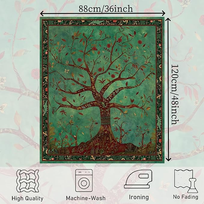 Apdidl Green Tree of Life Tapestry for Bedroom, Nature Tree Wall Hanging Aesthetic, Bohemian Hippie Tapestries Wall Art, Tree Decor Blanket Backdrop for Living Room (36"X48")
