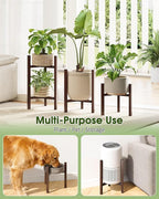 3 Pack Plant Stand Indoor Adjustable, Metal Modern Indoor Plant Stand, Heavy Duty Single Plant Stands Outdoor Corner, Stable Plant Holder Indoor Stand, Fits 8 to 12 Inches Pots, Walnut Wood-Grain