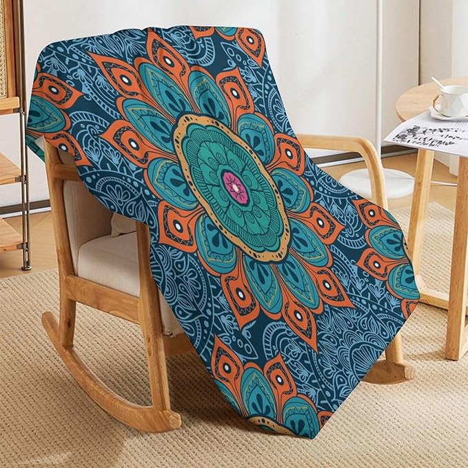 Abstract Mandala Throw Blanket Indian Hippie Bohemian Art Floral Texture Pattern Blanket for Sofa Bed Couch Chair Or Dorm 50"x60"