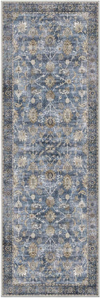 GENIMO Runner Rug 2x6 Non Slip Machine Washable Vintage Hallway Runner Rug, Low Pile Lightweight Rugs for Entryway, Hallway, Kitchen and Corridor, Distressed Blue Taupe