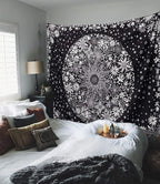 Neasow Bohemian Tapestry Wall Hanging, Black and White Floral Tapestry with Dotted Daisy Medallion Print Bedroom Boho Hippie Home Decor, 60x80 inches