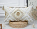 Modern Long Lumbar Throw Pillow Cover 16 x 26,Cotton and Linen Tufted Decorative Boho Long Lumbar Pillow Case for Couch Sofa Bed Farmhouse Chair Outdoor,Khaki&Beige&White