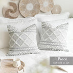 BlissBlush Gray White Decorative Throw Pillow Cover 22X22, Boho Accent Pillow for Couch, Square Modern Farmhouse Pillowcase for Living Room Couch Sofa Cushion Home Décor (Pack of 1)