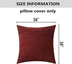 Home Brilliant 16x16 Pillow Covers Super Soft Corduroy Decorative Throw Pillows Cover 40x40 cm Dark Red Velvet Throw Pillows for Couch Sofa Living Room Bedroom, 16 x 16 Inch, Burgundy
