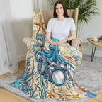 Octopus Throw Blanket, Vintage Soft Cozy and Warm Couch Blankets Gift for Octopus Lover, Decorative Blankets for Sofa Couch Bed, Blue Beige 50×60 inches