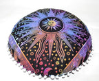 CRAFT KALA 22" Bohemian Floor Pillow Pouf Cover Mandala Boho Large Round Meditation Room Pillow Covers for Adults Seating Poufs Cushion Cover for Kids Playroom Multi Purple Burning Sun