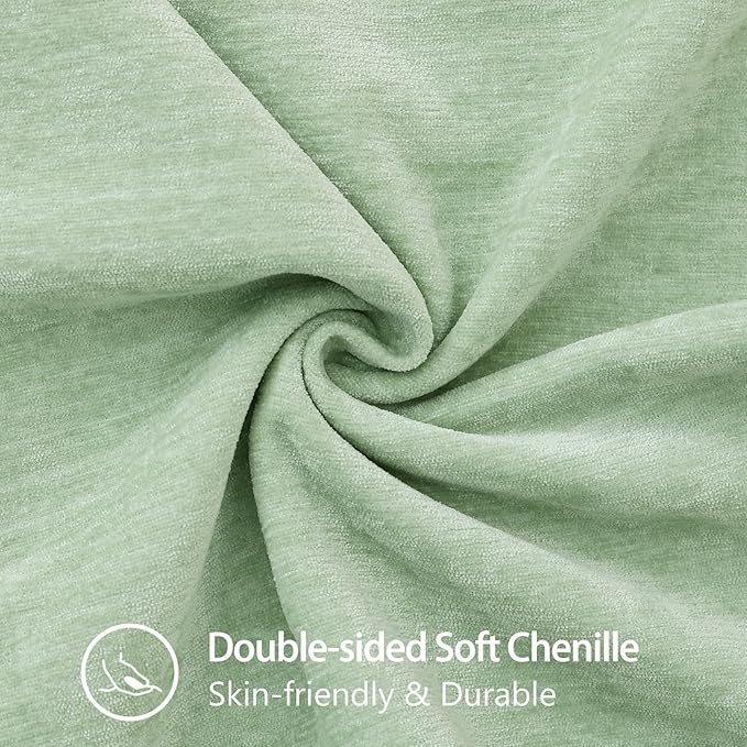 decorUhome Summer Chenille Soft Cozy Throw Pillow Covers 24x24 Set of 2, Modern Farmhouse Boho Velvet Decorative Euro Sham Pillow Cases with Stitched Edge for Couch Sofa Bed Home Decor, Sage Green