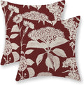 Burgundy Red Pillow Covers 18x18 Set of 2 Vintage Boho Herbs Botanical Floral HydrangeaThrow Pillows Outdoor Flower Decorative Pillow Cases Linen Farmhouse Cushion Case for Couch Sofa Decor
