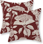 Burgundy Red Pillow Covers 18x18 Set of 2 Vintage Boho Herbs Botanical Floral HydrangeaThrow Pillows Outdoor Flower Decorative Pillow Cases Linen Farmhouse Cushion Case for Couch Sofa Decor