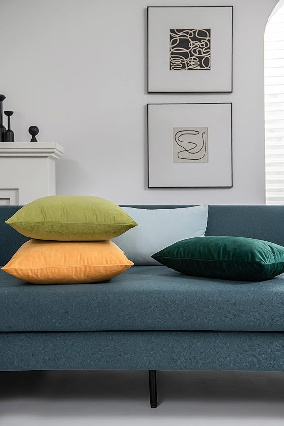 Euro Sham Covers 26x26 Chartreuse: Pack of 2 Cozy Soft Velvet Square Modern Luxury Decorative Throw Pillow Cases for Sofa Couch Living Room Bed Home Decor