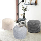 Round Stuffed Pouf Ottoman Foot Rest for Couch Round Ottoman with Foam Chunk Filling Stripe Faux Fur Ottomans for Living Room Floor (20"x15",Dark Grey)