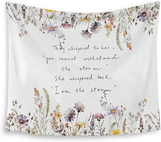 HUGANE Girls Nursery Tapestry, Wildflower Nursery Tapestry Wall Hanging, Positive Affirmations Floral Wall Blanket Backdrop Decor for Toddler Kids Girls Room Bedroom Dorm, 50x60 Inch