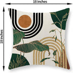 Boho Green Pillow Covers 18x18 Set of 2 Green Gold Leaf Tropical Mid Century Throw Pillows Outdoor Bohemian Modern Decorative Pillowcase Farmhouse Linen Cushion Case for Couch Sofa Decor