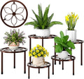 VECELO Metal Plant Stands Set of 5, Multiple Heavy Duty Flower Pot Stand, Round Plant Holder, Brown
