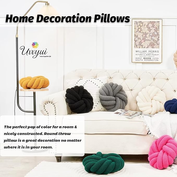 Uvvyui Knot Pillows, 14 Inch Decorative Throw Pillows Round Pillows Cushion, Soft Handmade Knotted Ball Pillow Plush Cushion Home Decor for Bed Couch Living Room (Black, 14 Inch)