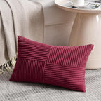 Fancy Homi 2 Packs Burgundy Lumbar Decorative Throw Pillow Covers 14x24 Inch for Living Room Couch Bed, Farmhouse Boho Home Decor, Soft Striped Corduroy Rectangle Accent Cushion Case 35x60 cm