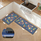 GENIMO Kitchen Mats for Floor 2PCS, Cushioned Kitchen Rugs Non Slip Washable, Farmhouse Anti Fatigue Mat Waterproof, Comfort Standing Mat Rug for Office, Home, Laundry, 17.3"x47"+17.3"x30", Navy