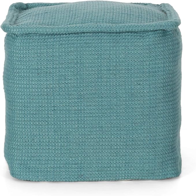 Great Deal Furniture Noble House Cadence Boho Yarn Pouf in Teal