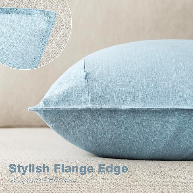 Foindtower Pack of 2, Decorative Linen Soild Throw Pillow Covers Accent Lumbar Cushion Case Boho Farmhouse Pillowcase for Chair Couch Sofa Bedroom Living Room Home Decor 12 x 20 Inch Light Blue