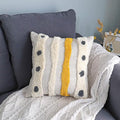 Boho Tufted Throw Pillow Cover with Handwoven Stripes, Linen Cotton Simple Decorative Cushion Case for Couch Sofa, 18x18 inches, 1 PC(Mustard Yellow)