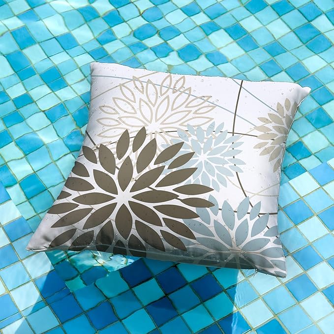 DFXSZ Brown Blue Flower Pillow Covers 20x20 Inch Set of 2 Summer Outdoor Waterproof Decor for Home Patio Funiture Garden Living Room Modern Art Floral Polyester Square Cushion Cover 01F20