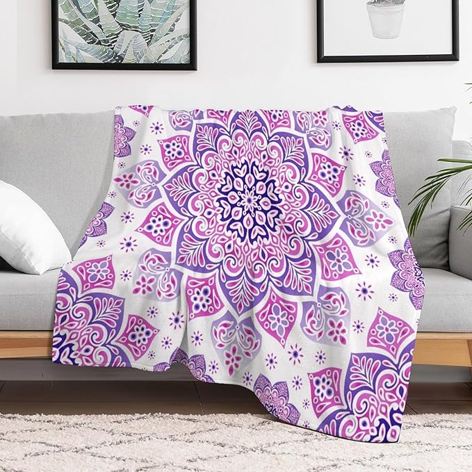 Boho Mandala Floral Throw Blanket Bohemian Hippie Flower Blanket for Sofa Bed Couch Chair Or Dorm 50"x60"
