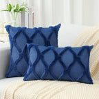 decorUhome Spring Throw Pillow Covers 18x18 Inch Set of 2, Soft Plush Faux Fur Wool Dark Blue Accent Couch Pillow Covers for Modern Farmhouse Bed Sofa Living Room