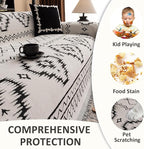 VClife Boho Aztec Couch Cover Retro Couch Cover for 3 Cushion Couch Sofa, Western White Slipcover Cover with Black Tribal Pattern, Soft Thick Chenille Furniture Sofa Covers wit Tassel, White, 71"X134"
