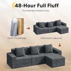 WLIVE 110'' Cloud Sectional Couches for Living Room, Modular Boneless Couch with Right Facing Chaise, L Shape Memory Foam Corduroy, with Ottoman, Grey