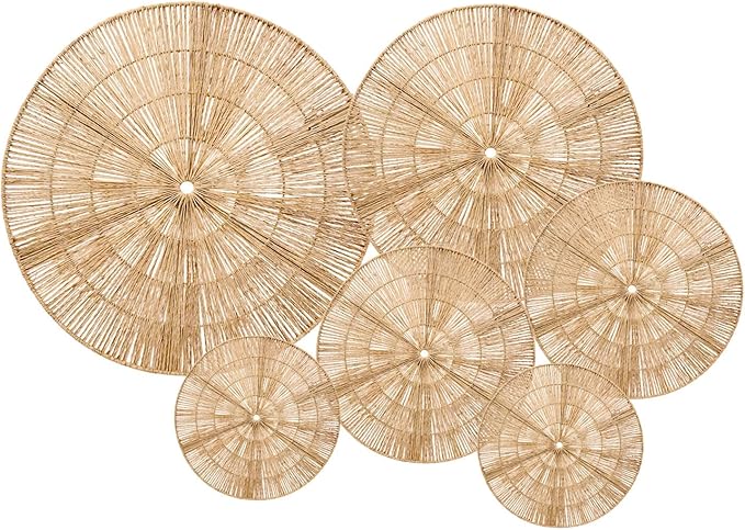Laquedecraft Boho Wicker Rattan Plate Basket Set For Décor Hanging Wall | Large Woven Farmhouse Rustic Bohemian Art Baket Hangings For Decorative Home, Bedroom, Living Room, Kitchen, Bathroom (Classic, Natural, Set of 6)