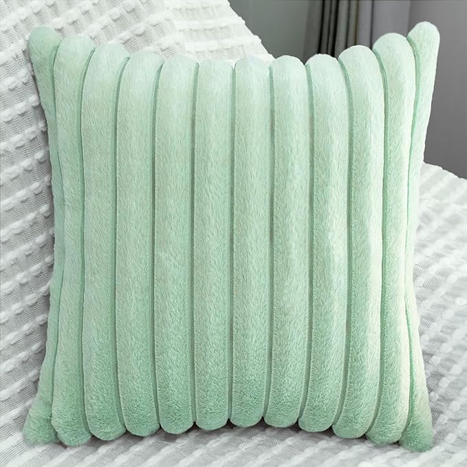 2 Pack 18x18 Pillow Cover Velvet Pillow Covers, Faux Fur Square Throw Pillow Covers for Living Room Decorations Throw Pillow Case, Throw Pillow Cover Cushion Cover for Sofa Bedroom Car, Sage Green
