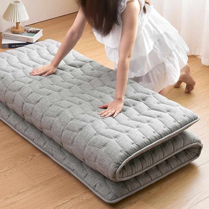 Premium Foam 3.2" Thick Japanese Futon Floor Mattress - Full Size 54"x80" 100% High-Density Foam,Comfortable Sleeping Pad,Tatami Mat for Dorm,Bedroom or Guest Room，Boys Girls Dormitory Pads(Hemp Gray)