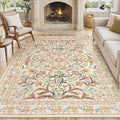 Lahome Sylvie Fall Floral Washable Area Rugs 8x10, Boho Living Room Large Rugs Non-Slip for Bedroom, Soft Rubber Backed Burnt Orange Carpet for Dining Playroom Decor, Ochre Fall