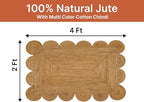 MDS 1 PC Handwoven Braided Jute Area Rug 2ft x 4ft Rectangle Scalloped Edge, 100% Natural Jute Rustic Farmhouse Reversible Accent Rug for Bedroom Living Room Hallway Entryway Office Kitchen (2' x 4')
