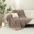 Throw Blanket for Couch, Taupe Tan Luxury Knitted Throws 50"x60", Textured Blankets with Handmade Fringe Tassels for Bed Sofa Decorative, Chunky Soft Farmhouse Boho Home Decor