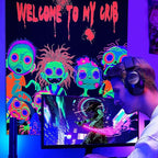Blacklight Horror Tapestry Spooky Halloween Backdrop Ghost Face Banner Halloween Decorations Indoor Outdoor Horror Wall Art UV Reactive Tapestry Glow in the Dark Party Backdrop for Bedroom 29” x 37”