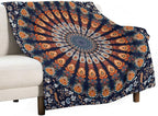 Indian Hippie Bohemian Throw Blanket Beautiful Peacock Mandala Blanket for Sofa Bed Couch Chair Or Dorm 70"x80"