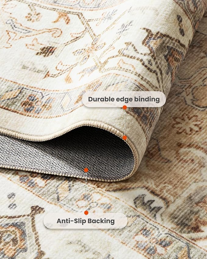 AMADA HOMEFURNISHING 2'6"x10' Washable Area Rug, Low-Profile Entryway Rug with Non-Slip Backing & Durable Edge Binding, Vintage Rug Pattern, Small Rugs for Entryway, Kitchen & Living Room