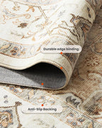 AMADA HOMEFURNISHING 6x9 Area Rugs, Beige Washable Rug Low-Profile with Non-Slip Backing & Durable Edge Binding, Vintage Rugs for Living Room, Bedroom, Dinning Room