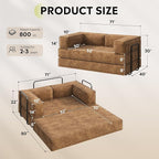 WLIVE 71'' Futon Sofa Bed, Convertible Sleeper Sofa, Folding Pull Out Couch Boneless Mattress with Fixed Frame, Corduroy, Brown