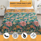 Boho Throw Blankets Reversible Luxurious Cotton Bed Throws with Vintage Bohemian Design & Yellow/Green Lightwight Floral Decor Blanket, Perfect as Bed Sofa Quilt 80" x 90"